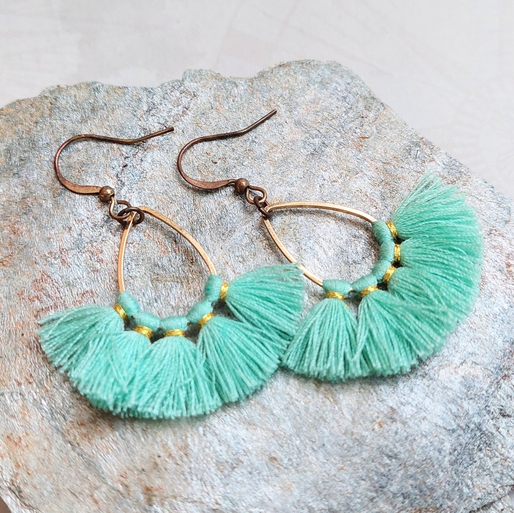 Gold tone Teal Dangle Earrings